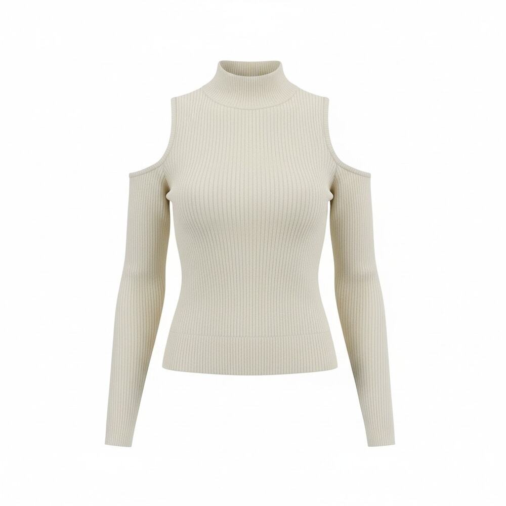 Jonathan Simkhai Mockneck Sweater Cold Shoulder Ivory Size Medium